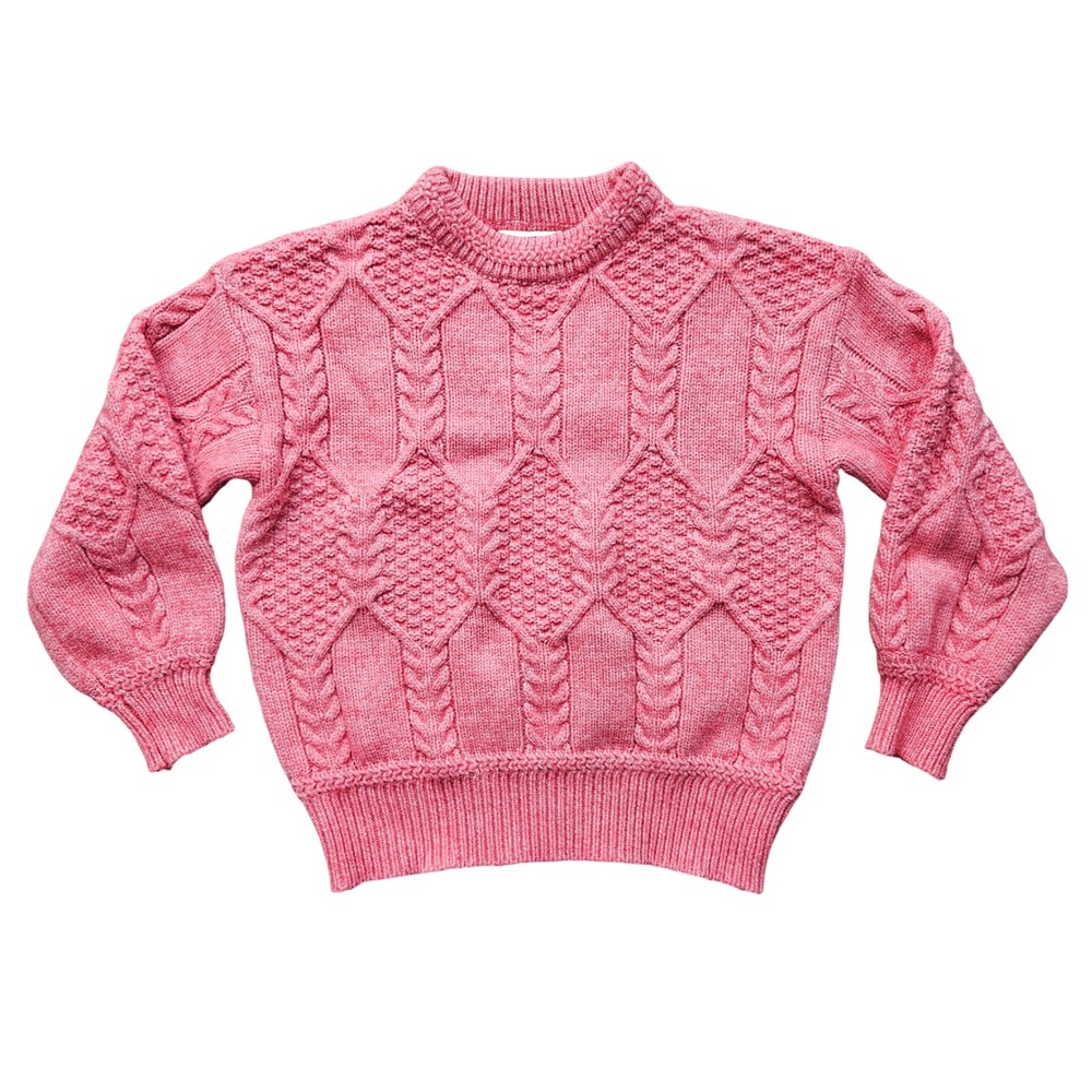 FRNCH Paris Pink Cable Knit Sweater MS22-66 Women Medium Cut-Out Back Chunky